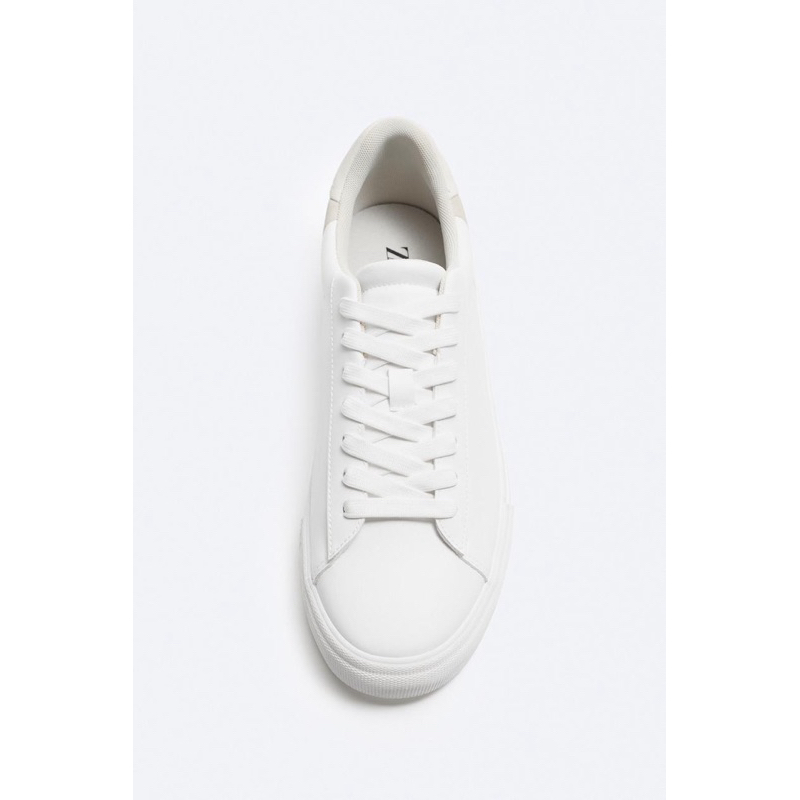 Giày sneaker Zara chính hãng White Cream Classic - Trắng phối be  Dáng cổ điển