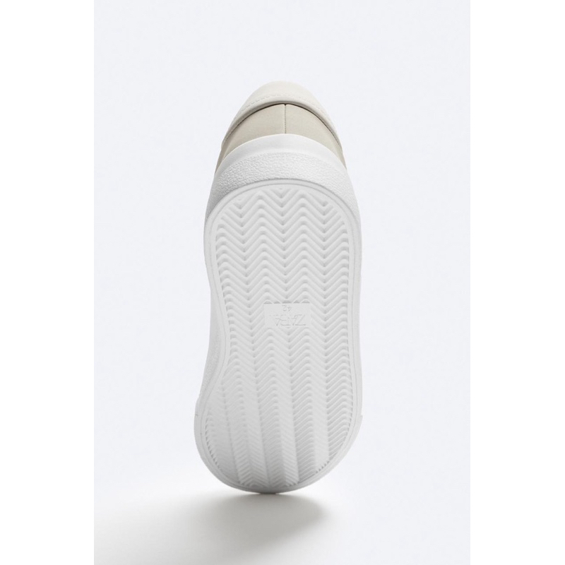 Giày sneaker Zara chính hãng White Cream Classic - Trắng phối be  Dáng cổ điển