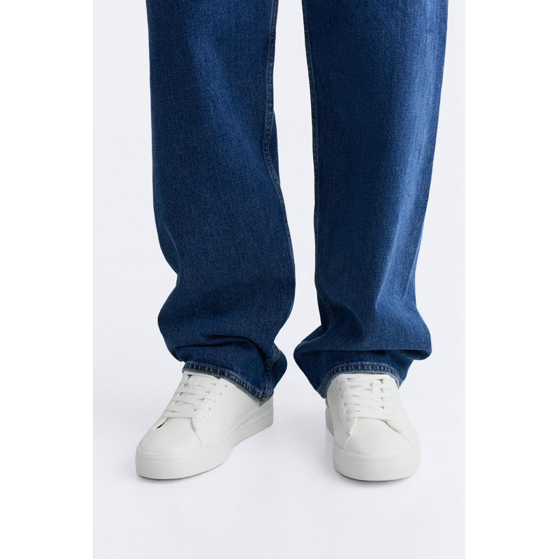 Giày sneaker Zara chính hãng White Cream Classic - Trắng phối be  Dáng cổ điển