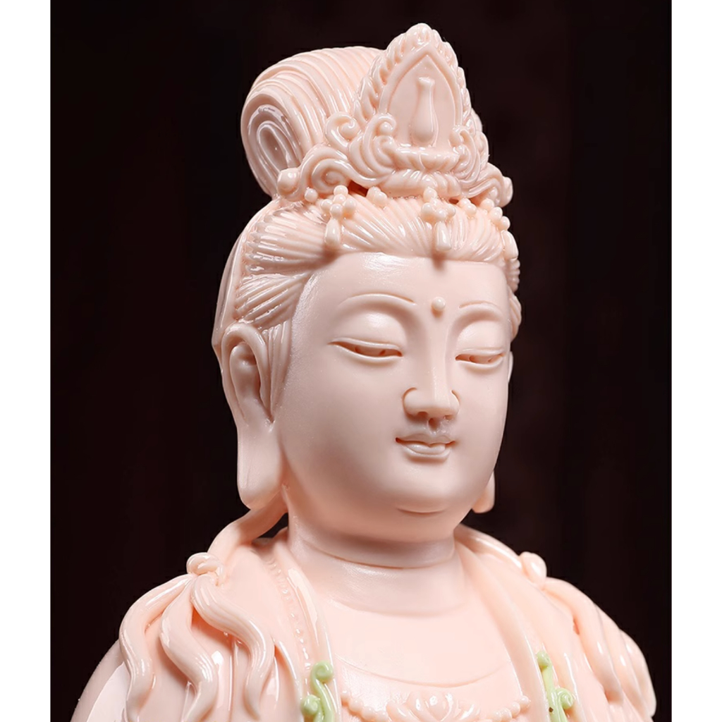 Tượng Đại Thế Chí Bồ Tát Ngồi Thiền Chất Liệu Gốm Sứ Dehua Hồng Cao Cấp, Đồ Decor Phong Thủy, Trang Trí Bàn Thờ Phật