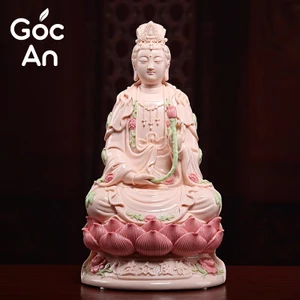 Tượng Đại Thế Chí Bồ Tát Ngồi Thiền Chất Liệu Gốm Sứ Dehua Hồng Cao Cấp, Đồ Decor Phong Thủy, Trang Trí Bàn Thờ Phật