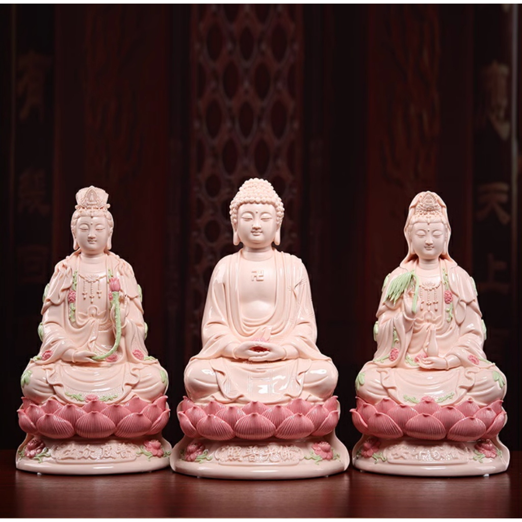 Tượng Đại Thế Chí Bồ Tát Ngồi Thiền Chất Liệu Gốm Sứ Dehua Hồng Cao Cấp, Đồ Decor Phong Thủy, Trang Trí Bàn Thờ Phật