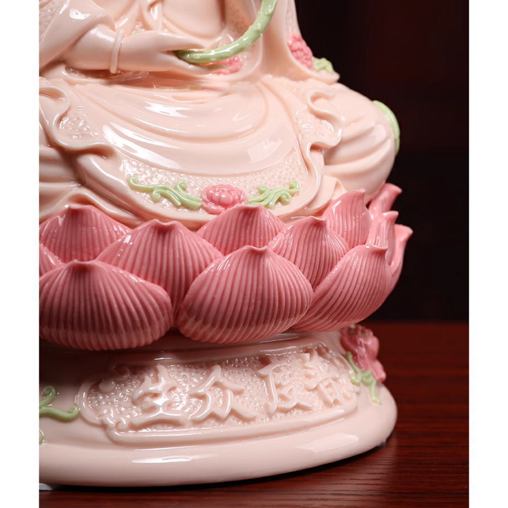 Tượng Đại Thế Chí Bồ Tát Ngồi Thiền Chất Liệu Gốm Sứ Dehua Hồng Cao Cấp, Đồ Decor Phong Thủy, Trang Trí Bàn Thờ Phật