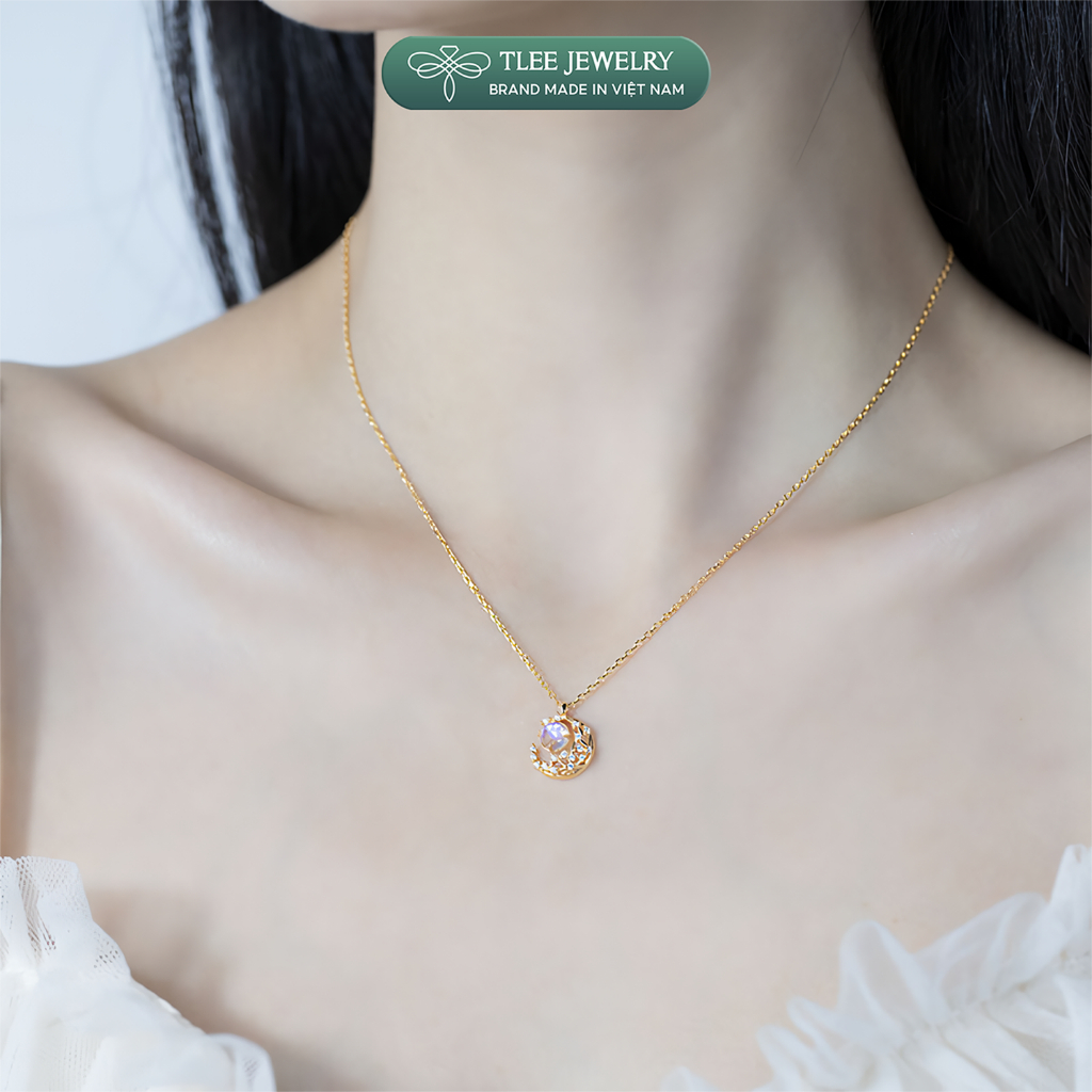 Dây chuyền bạc nữ TLEE mặt trăng đá moonstone lấp lánh TLEE JEWELRY D0152 | BigBuy360 - bigbuy360.vn