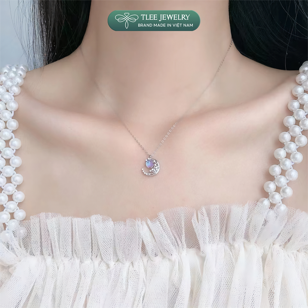 Dây chuyền bạc nữ TLEE mặt trăng đá moonstone lấp lánh TLEE JEWELRY D0152 | BigBuy360 - bigbuy360.vn