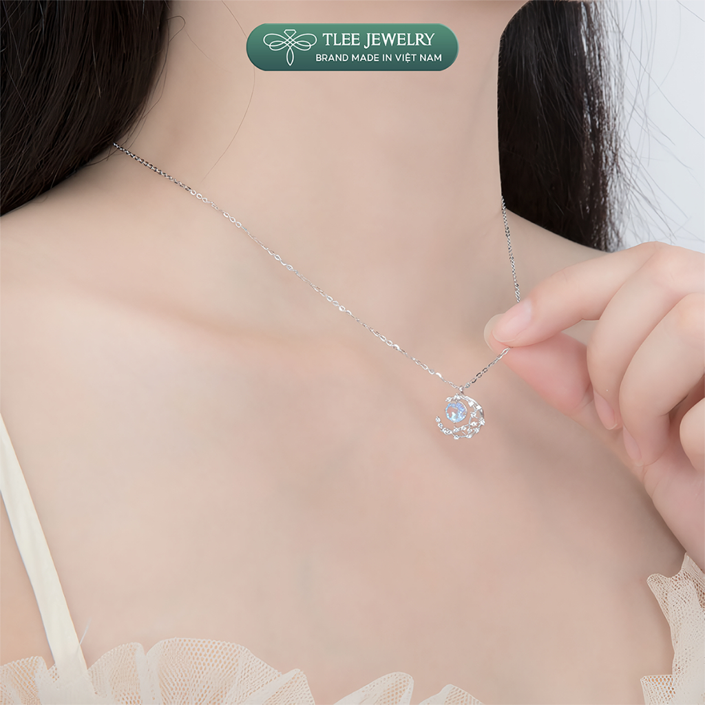 Dây chuyền bạc nữ TLEE mặt trăng đá moonstone lấp lánh TLEE JEWELRY D0152 | BigBuy360 - bigbuy360.vn