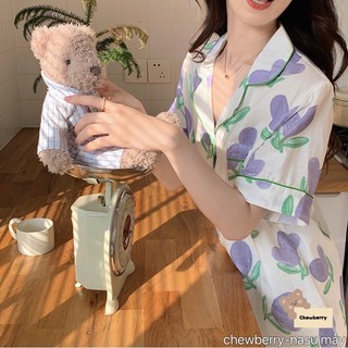 Pyjama Nữ Tim Xanh 🦋 Set Mặc Nhà Trái Tim Bộ Ngủ Đồ Ngủ Nữ 🦋