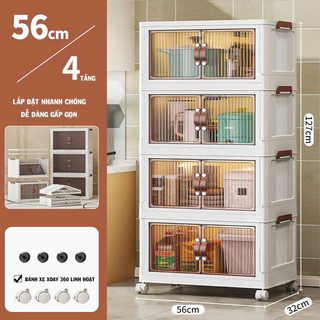 Tủ Nhựa Đa Năng Gấp Gọn 56cm Có Bánh Xe Xoay 360 Độ, Cánh Cửa Hút Nam Châm Tiện Lợi hàng