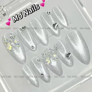NailBox thiết kế mắt mèo bạc charm nơ trong cho Nữ M70 nhà Mơ Nails
