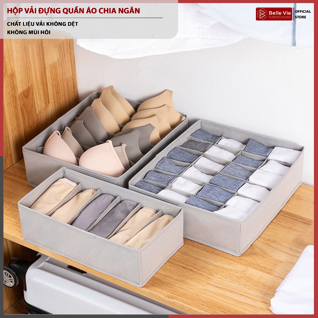 Set 3 Hộp Vải Đựng Đồ Lót BELLEVIE Hộp Đựng Đồ Nhiều Ngăn Đựng Tất Vớ, Đồ Lót Đựng Đồ Đa Năng Gấp Gọn Tiện Lợi