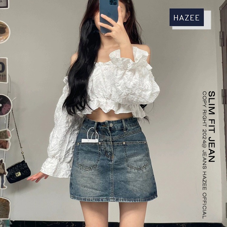 Quần Chân váy jeans nữ HAZEE cao cấp thời trang, Chân váy ngắn, chân váy xẻ trước nữ tính