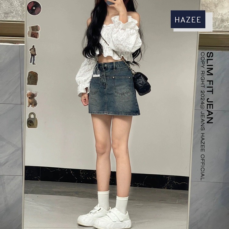 Quần Chân váy jeans nữ HAZEE cao cấp thời trang, Chân váy ngắn, chân váy xẻ trước nữ tính