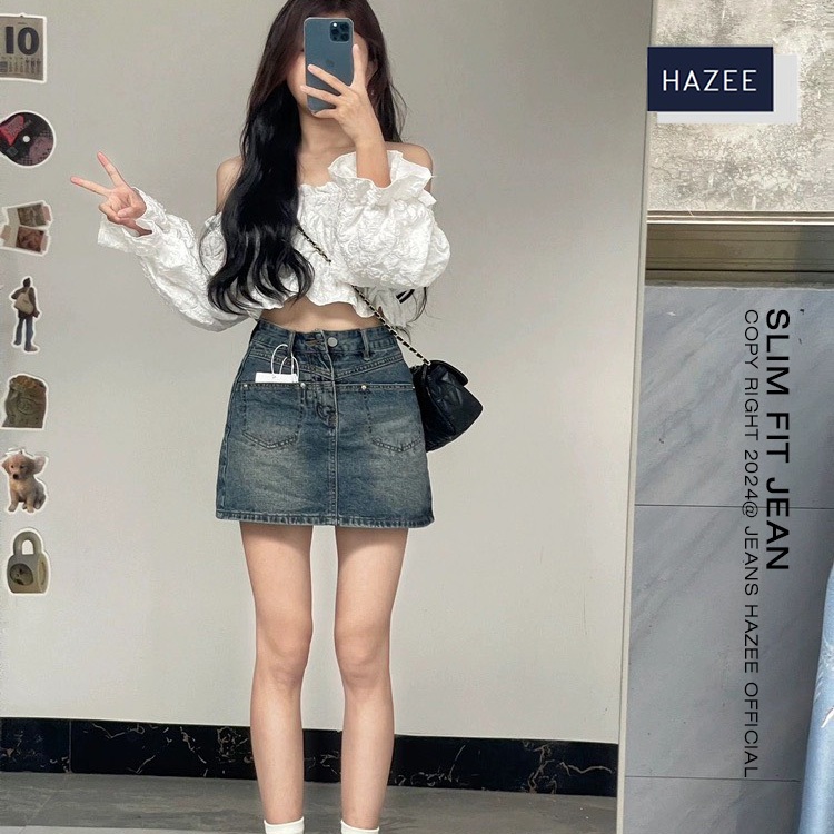 Quần Chân váy jeans nữ HAZEE cao cấp thời trang, Chân váy ngắn, chân váy xẻ trước nữ tính