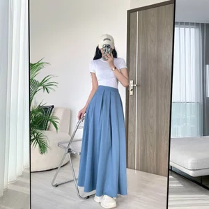 Chân váy xếp ly midi dáng dài cạp cao 2 màu đen và xanh A2511