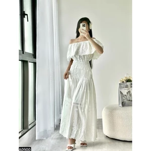 Đầm maxi thô ren dáng dài bẹt vai chun eo A900