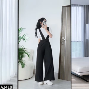 Set yếm quần dáng culottes phối áo thun trắng A2418