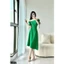 Đầm midi tay bồng bún eo 2 màu xanh, vàng A2392