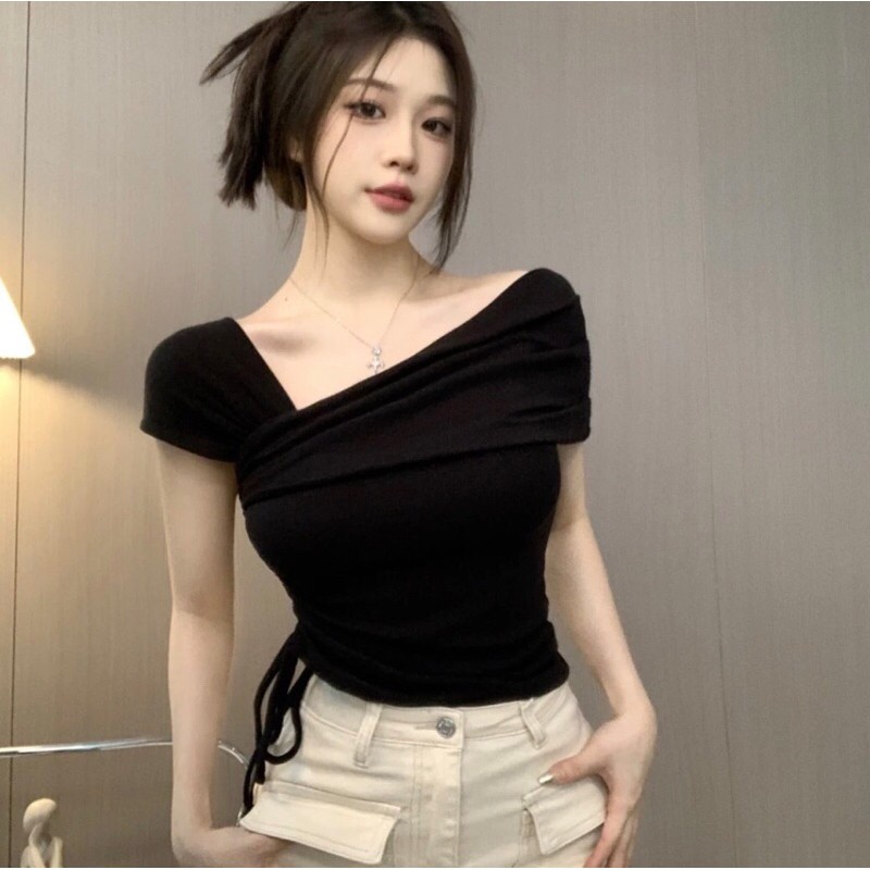 Áo nữ Croptop Lệch Vai Hàn Quốc rút dây ôm eo cuốn hút A238 | BigBuy360 - bigbuy360.vn