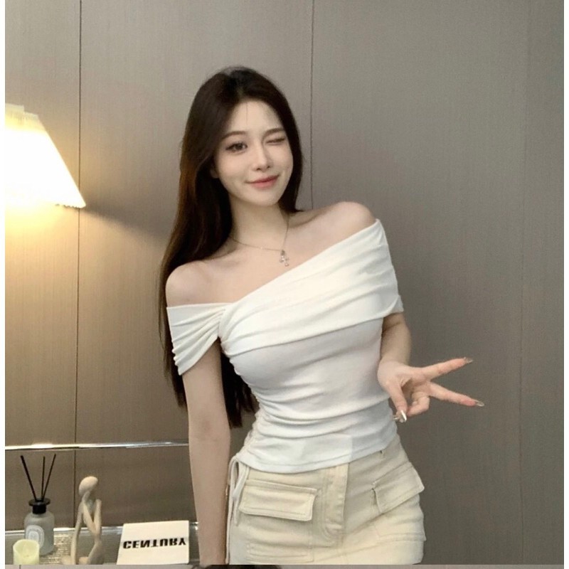 Áo nữ Croptop Lệch Vai Hàn Quốc rút dây ôm eo cuốn hút A238 | BigBuy360 - bigbuy360.vn
