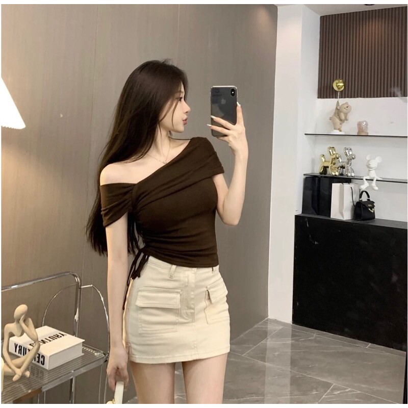 Áo nữ Croptop Lệch Vai Hàn Quốc rút dây ôm eo cuốn hút A238 | BigBuy360 - bigbuy360.vn