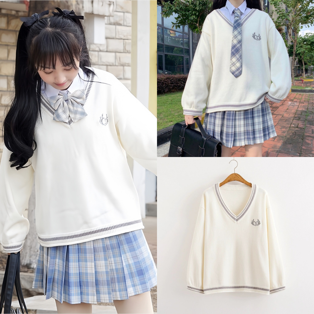 Áo Len Sweater Thêu Trái Tim Form Rộng Phối Cổ Viền Xám Trắng, Labibi ...