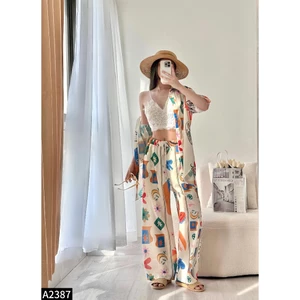 Set bộ họa tiết áo sơ mi phối quần culottes cạp chun A2387