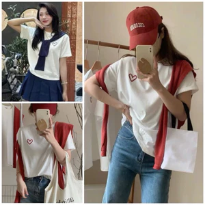 Áo Thun Babytee In Trái Tim Kèm khăn 2 Màu Basic. Áo thun Nữ Cổ Tròn Chất Cotton Tay Ngắn
