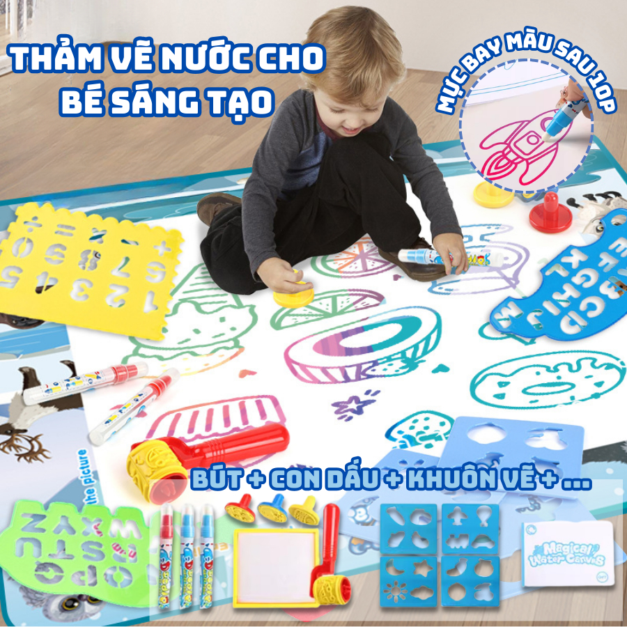 Thảm Vẽ Nước Cho Bé Ma Thuật Tự Xóa, Tranh Vẽ Bằng Nước Màu Tự Biến Mất Sau 10 Phút Tái Sử Dụng