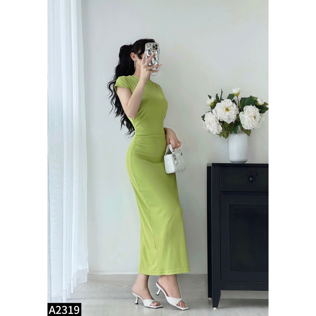 Đầm body thun cotton vân gạo 3 màu siêu sang chảnh A2319