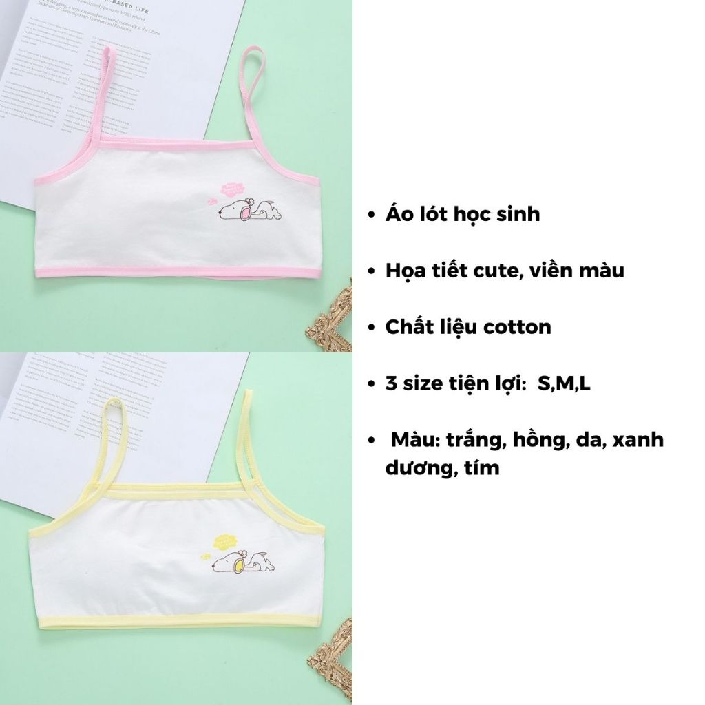 Áo lót bé gái hai dây mảnh không đệm mút mỏng nhẹ thoáng mát họa tiết hoạt hình xinh xắn LANIXA A154