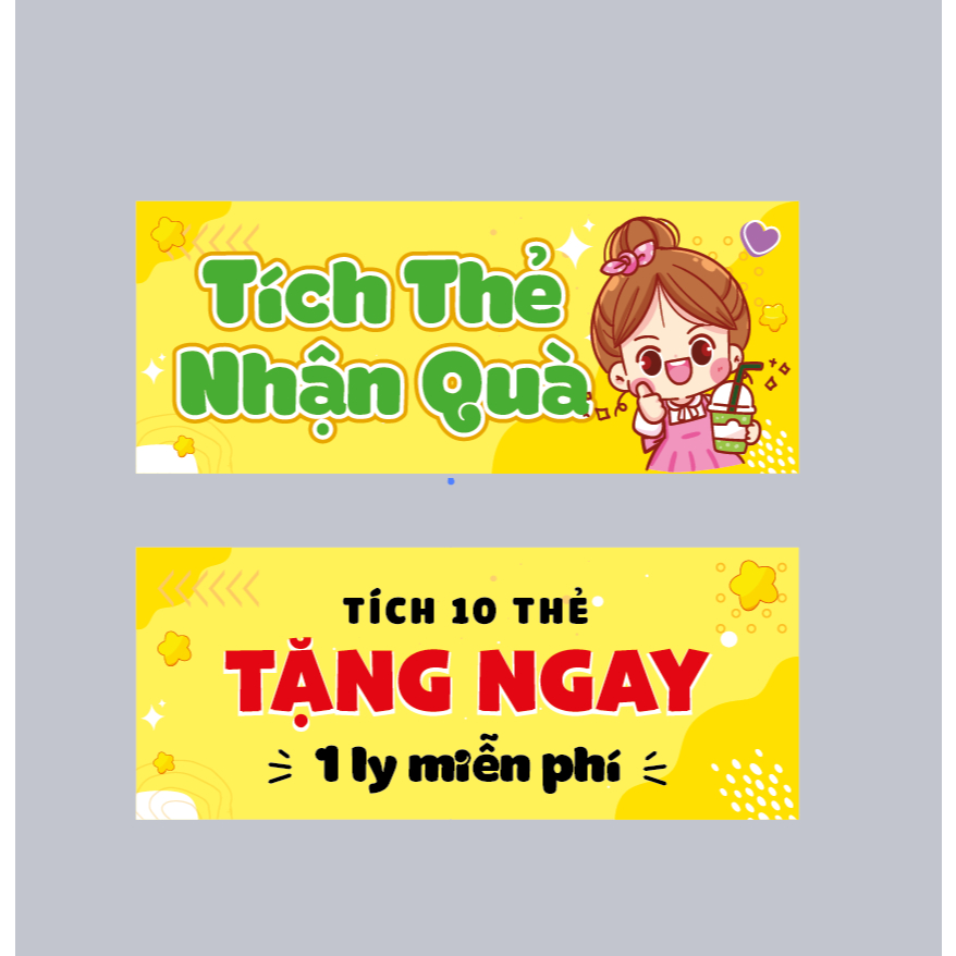 100 thẻ tích điểm vàng mini kt 2x5,4cm, tích được 10 thẻ tặng 1 ly miễn phí