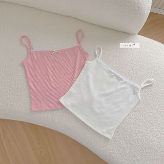 Áo 2 dây nữ viền ren nơ chất thun tăm nhiennhienvintage NAT00022