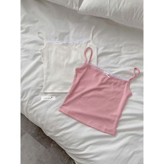Áo 2 dây nữ viền ren nơ chất thun tăm nhiennhienvintage NAT00022