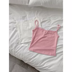 Áo 2 dây nữ viền ren nơ chất thun tăm nhiennhienvintage NAT00022