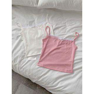 Áo 2 dây nữ viền ren nơ chất thun tăm nhiennhienvintage NAT00022