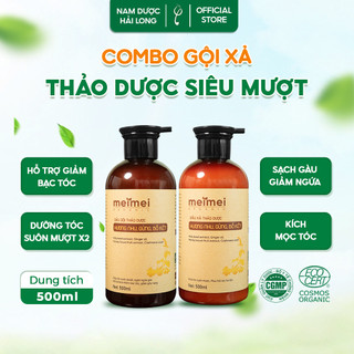 Combo dầu gội và dầu xả thảo dược Mei Mei siêu mượt: hương nhu, gừng, bồ kết 500ml