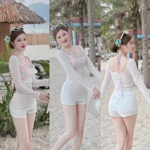 SET ÁO TAY DÀI PHỐI ÁO BRA LOANG MÀU VÀ QUẦN SHORT, SET ĐỒ NỮ ĐI BIỂN | MEOINDAHOUSE