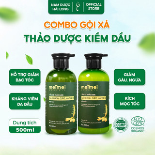 Combo dầu gội và xả thảo dược Mei Mei kiềm dầu: sả, chanh, gừng, hà thủ ô 500ml