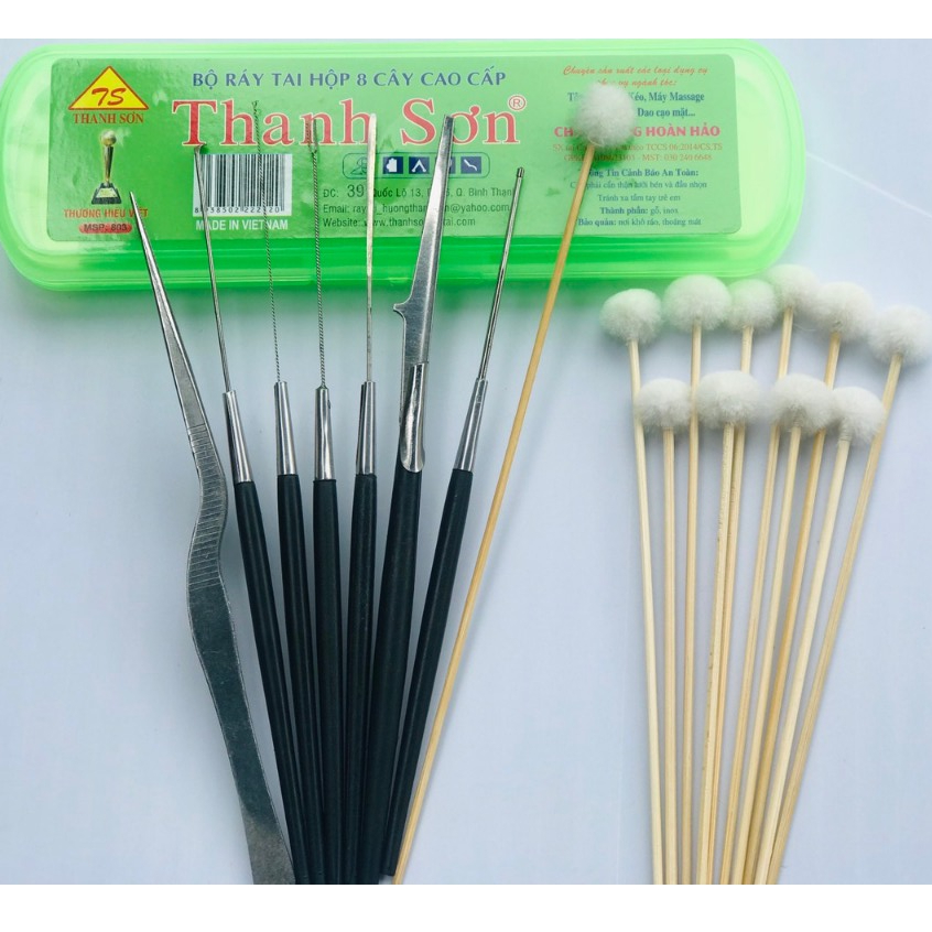 Combo Bộ Dụng Cụ Lấy Ráy Tai + 10 Bông Xe Móc Ráy Tai Thanh Sơn 8 Món ...