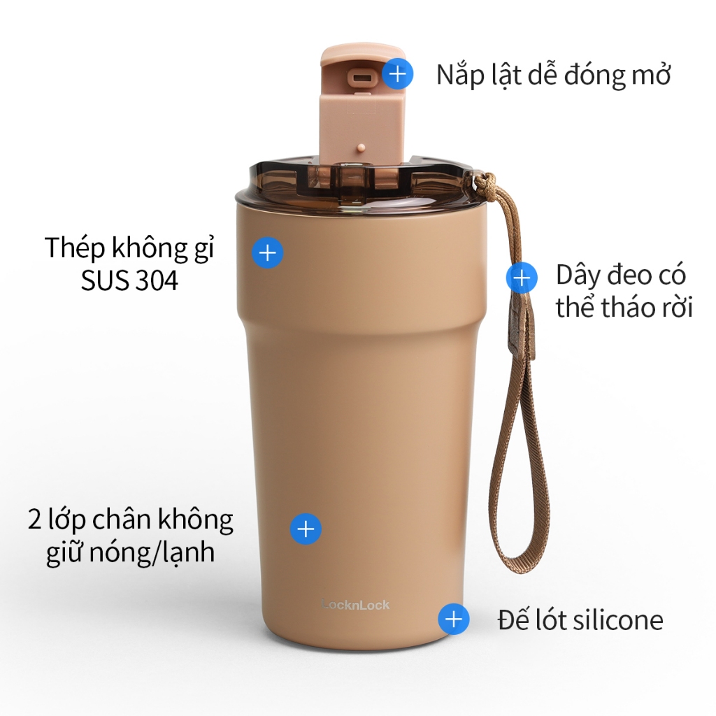 Ly giữ nhiệt LocknLock Metro Cafe Tumbler 500ml LHC4357 Màu Đen, thép không gỉ 304 , phủ sứ - K-MALL