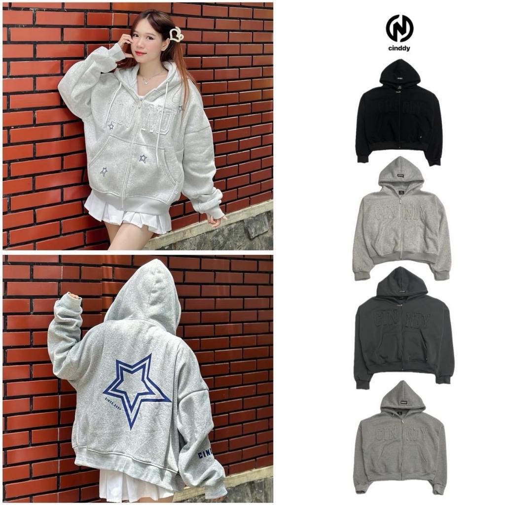 HODDIE BOXY-Áo Khoác Zip Boxy CINDDYBRAND In Hình Ngôi Sao Nam Nữ ...