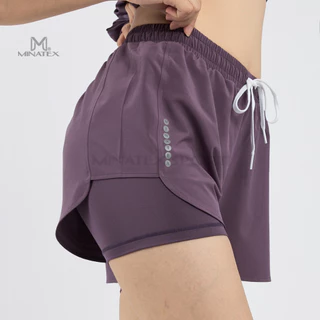 Quần đùi thể thao nữ 2 lớp kèm quần short tập gym yoga, chạy bộ, bơi MINATEX (CÓ TÚI trong lót và trơn k túi) - S1/Đ1