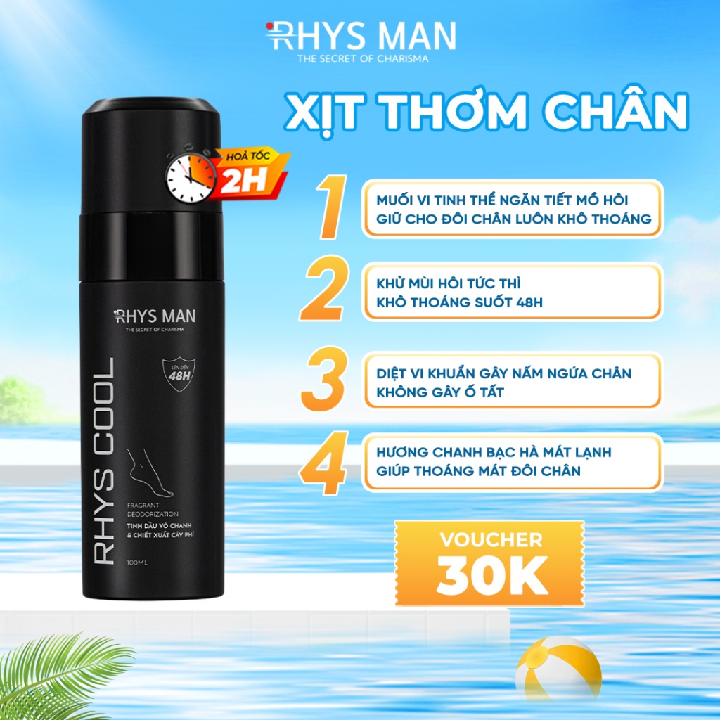 Xịt Khử Mùi Chân 48h Rhys Man Tinh Dầu Vỏ Chanh Kiểm Soát Mùi Và Ngăn