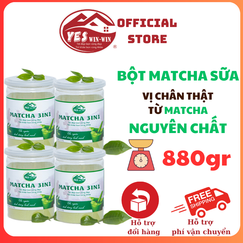 880g Bột Matcha sữa tiện lợi hòa tan Yeswinwin 3in1 Matcha 4 lon 220gr ...