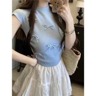 Áo croptop thun đính nơ cổ cao chất thun tăm đen trắng hồng xanh lá xanh dương VANISA CUCTAC9