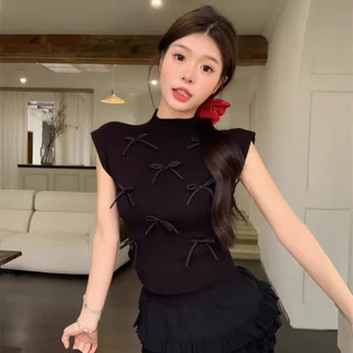 Áo croptop thun đính nơ cổ cao chất thun tăm đen trắng hồng xanh lá xanh dương VANISA CUCTAC9