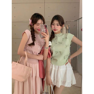 Áo croptop cổ cao đính nơ chất thun tăm trắng đen hồng xanh lá xanh dương xinh VANISA CUCTAC9
