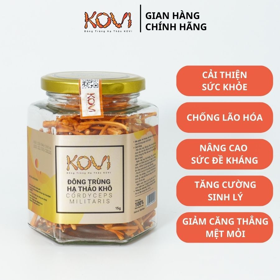 Đông trùng hạ thảo KOVI sấy khô thăng hoa 15g -  Hàng Vip 1 Chất Lượng Ocop 4 Sao