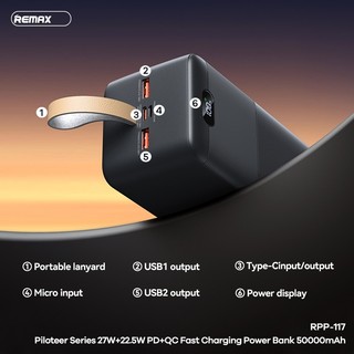 [Có 3C] Pin Dự Phòng REMAX RPP-117 50000mAh Max 27W, TypeC PD in/out, USB-A QC3.0 22.5W - Phụ Kiện Nhất Tín