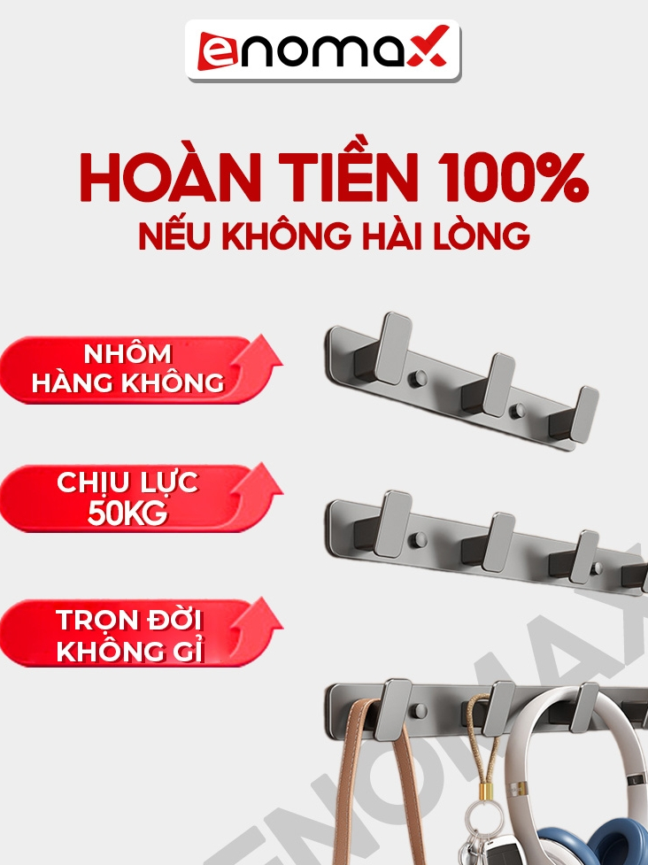 Ảnh Móc treo quần áo dán tường Enomax đa năng chịu lực, chất liệu nhôm hàng không chống gỉ, tặng kèm keo dán 12g (Eno 0176) 2